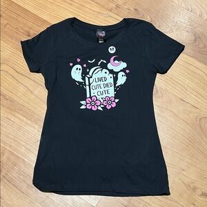 Too Fast Black Ghost Lived Cute Died Cute Graphic Tee